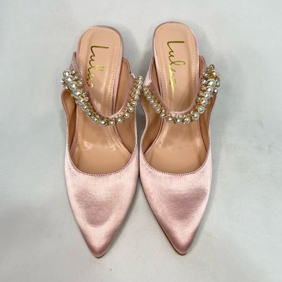 Lulus Sephoraa Rose Gold Satin Pearl Pointed-Toe Mule Pumps - Picture 4 of 8